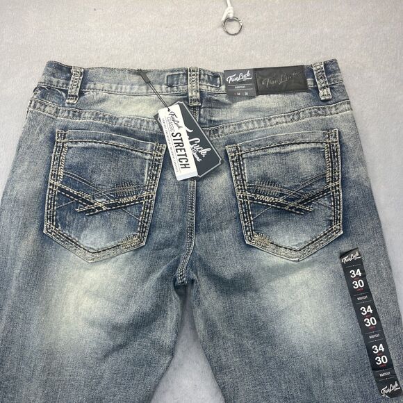 True Luck Jeans Mens Denim Bootcut Straight Fit Size 34x30 Big Stitch NEW TAGS - Picture 4 of 16